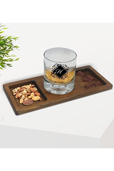 Bk Gift Kişiye Özel Baş Harfli Isimli Viski Bardağı Ve Doğal Masif Ahşap Dikd...