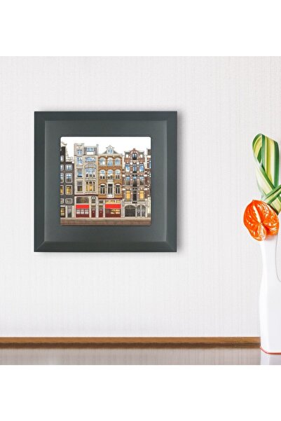 Bk Gift Gift Amsterdam Evleri Tasarımlı Ahşap Çerçeveli Taş Duvar Dekoru-3