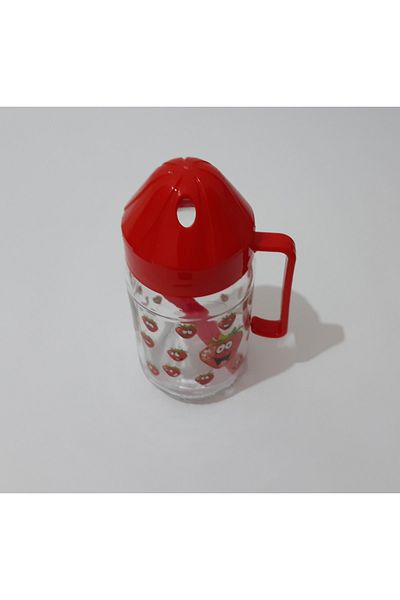 renkli çiçekler 350ml Water Fruit Juice Milk Bottle Glass Drinker with Straw for Kids