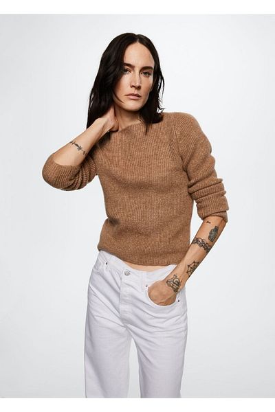 MANGO Woman Dzianinowy sweter z dekoltem w łódkę