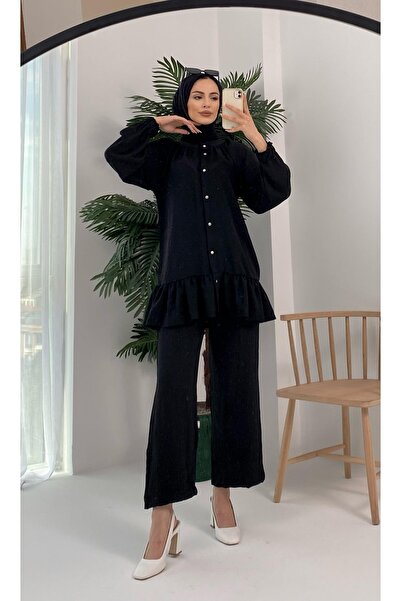 Basicpark Black Suit with Ayrobin Buttons and Ruffle Skirt