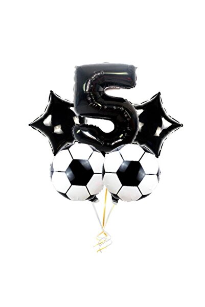 PARTİAVM Black Number Balloon Football Ball And Black Star Balloon Set