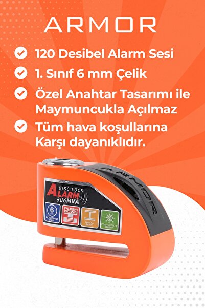 Armor 6mm Güvenlik Sertifikalı Alarmli Disk Kilidi -606 Mva