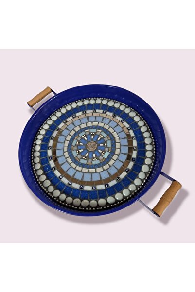 Atölye Lovas ,mozaik Kaplama ,siyah Metal Ayaklı ,karışık Desenli Mavi Galvan...