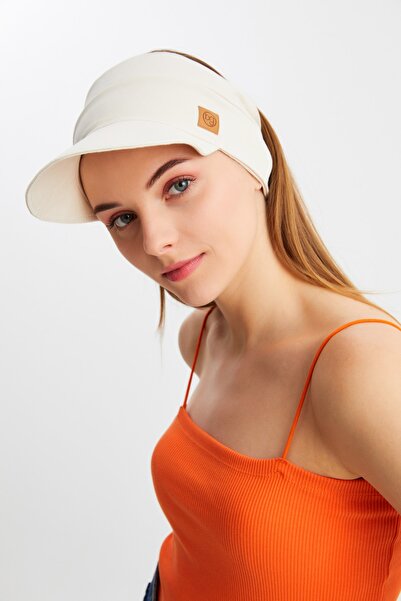 Butikgiz Kadın Bej Uv Korumalı Katlanabilir Üstü Açık Yumuşak Siperli %100 Pamuklu Penye Tenis Vizör Şapka