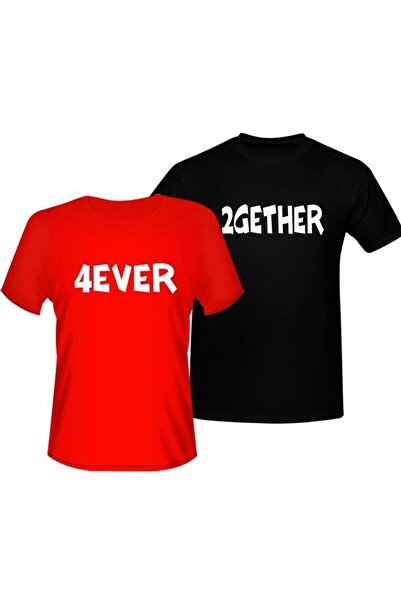 HediyeMania Forever Together με τύπωμα Σετ με 2 Μαύρα Κόκκινα Μπλουζάκια Ερασ...
