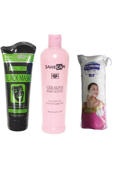 Magicare Black Peel-Off Mask - 200 Ml+420 Ml Rose Water, 70 Pack Bambino Disc Makeup Cotton