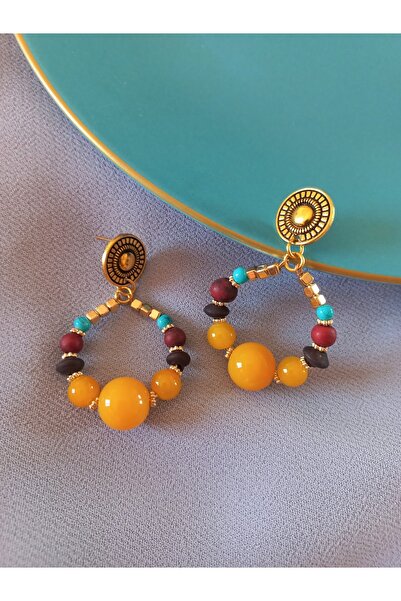 delay art Otantik Boncuklu Halka Küpe El Yapımı Etnik Bohem Büyük Küpe Takı. Uzunluk: 5 Cm