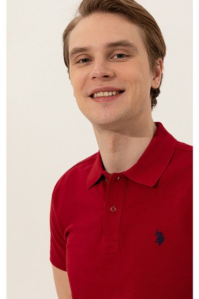 U.S. Polo Assn. Base. Polo Assn Polo Collar Claret Red Slim Fit Pocketless Men's T-shirt