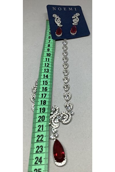 Noemi Zircon Taslı Yakut Renkli Kolye Küpe Set
