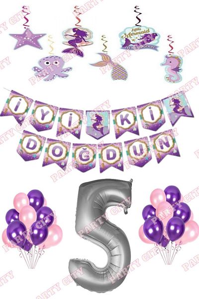 Party City Mermaid Concept 5 Years Birthday Decoration Set