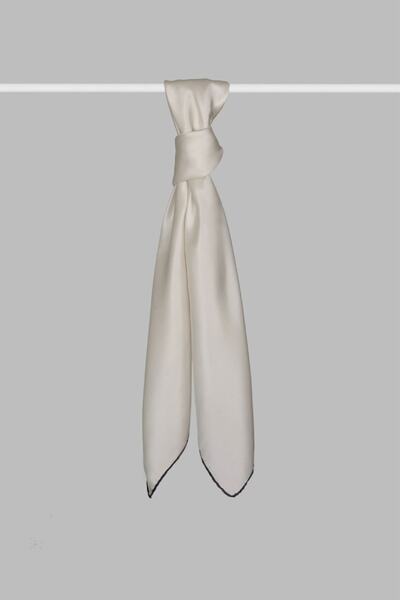 ARMANDA %100 Saten Ipek Eşarp - Krem-lacivert