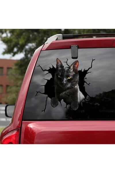 TSC Araba Arka Cam Kedi Sticker Yapıştırma 17cm A9