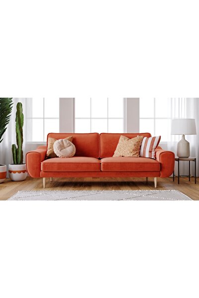 Normod Klem Üçlü Koltuk Ahşap Ayak - Kadife