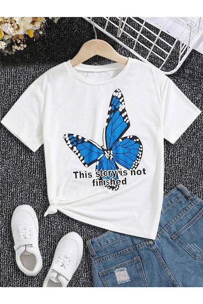 LePold Butterfly and Text Printed Girl's T-Shirt