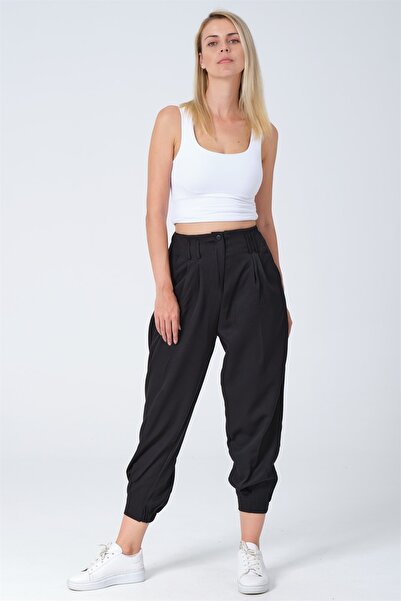 diaves Beli Ve Paçası Lastikli Pileli Havuç Pantolon