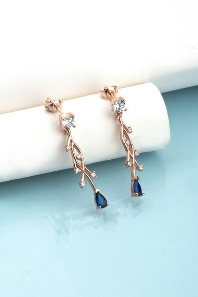 LINTERNA 925 Ayar Gümüş Aquamarine Nergis Çiçeği Sarmaşık Küpe