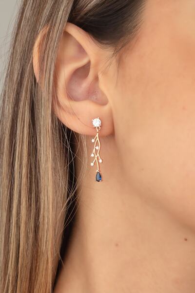 LINTERNA 925 Ayar Gümüş Aquamarine Nergis Çiçeği Sarmaşık Küpe