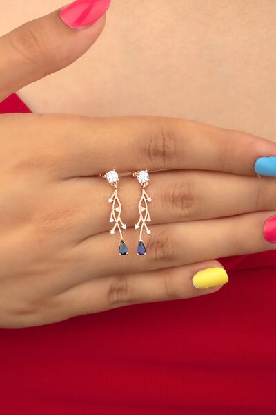 LINTERNA 925 Ayar Gümüş Aquamarine Nergis Çiçeği Sarmaşık Küpe