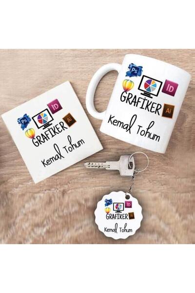 nilhediye Grafiker Kupa Bardak Altlık Ve Anahtarlık Hediye Seti