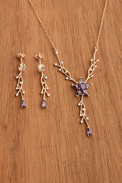 Miavi Silver 925 Ayar Gümüş Aquamarine Nergis Çiçeği Sarmaşık Kolye Küpe Takı...