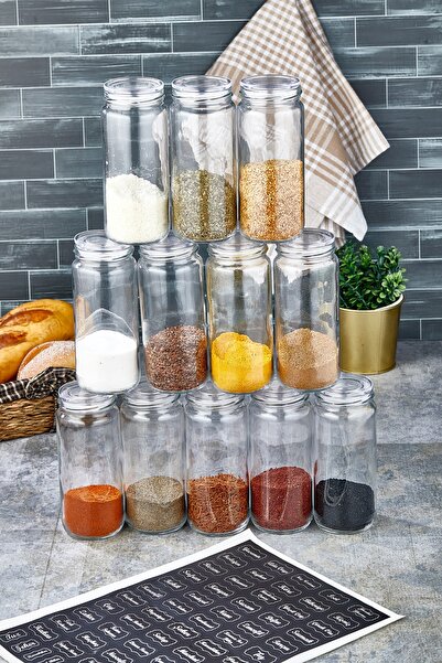 FBZhome 12'li Büyük Boy Cam Kavanoz Saklama Kabı Baharatlık Seti Süper Set 500 Ml (etiket Hediyeli)