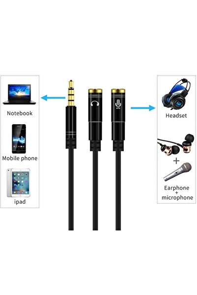 aogo Kulaklık Mikrofon Birleştirici Kablo Aparat 3.5mm Erkek 2x3.5mm Dişi Kulaklık Mic Audio Y Splitter