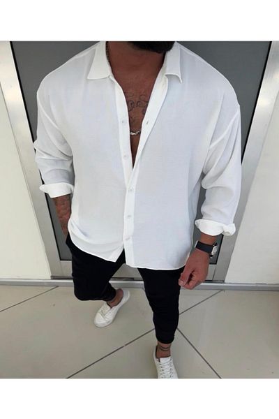 JAKARLI Ανδρικό πουκάμισο Oversize με λευκή υφή χωρίς σίδηρο Aerobin