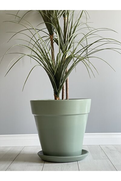 odka 20litre Kalın Dudaklı Saksı Tabaklı Yükseklik:30cm Çap:32cmmint Yeşili