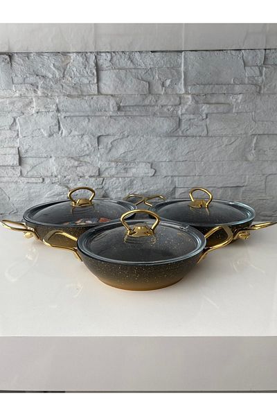 OMS Granite Gold Handle 3-Piece Pan Set 18 Cm 20 Cm 22 Cm
