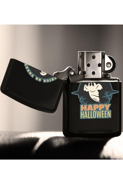 Bk Gift هدية Happy Halloween تصميم ولاعة معدنية سوداء تعمل بالبنزين - 7