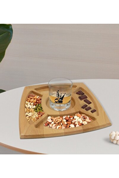 Bk Gift Kişiye Özel Queen Tasarımlı Viski Bardağı Ve Doğal Masif Ahşap 4 Bölm...