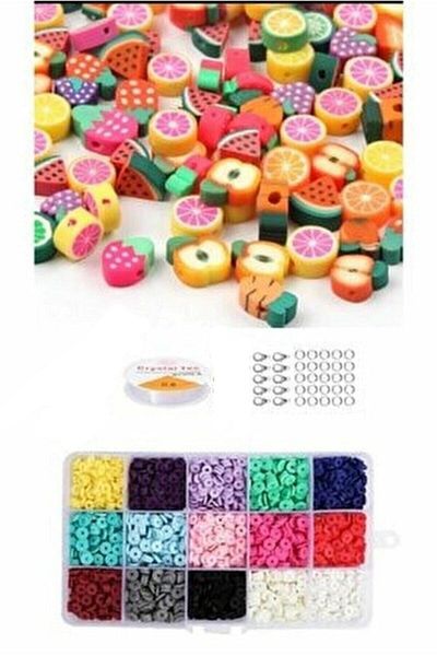 yiğit aksesuar Fimo Bead and Fruit Bead Jewelry Making Set/kit 21 Pieces