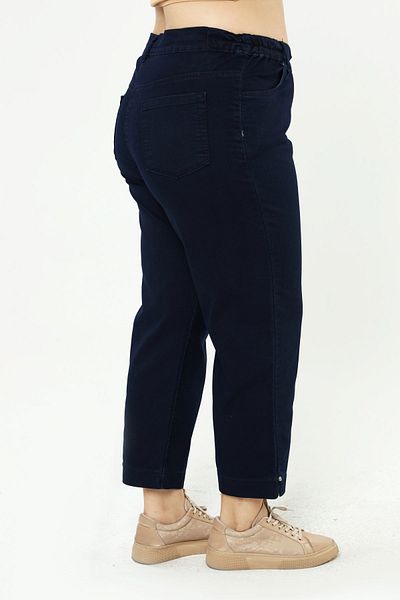 xlargebutik Plus Size Women's Clothing Single Stone Dark Denim Pants with Tiny Slits