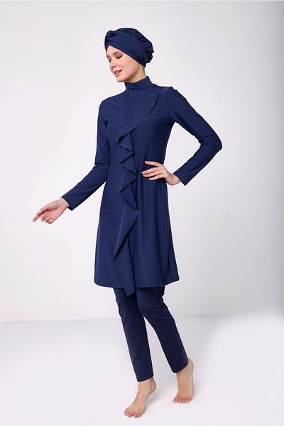 SEBOTEKS Lycra Pearl Detailed Flounced Closed Hijab μαγιό 2130