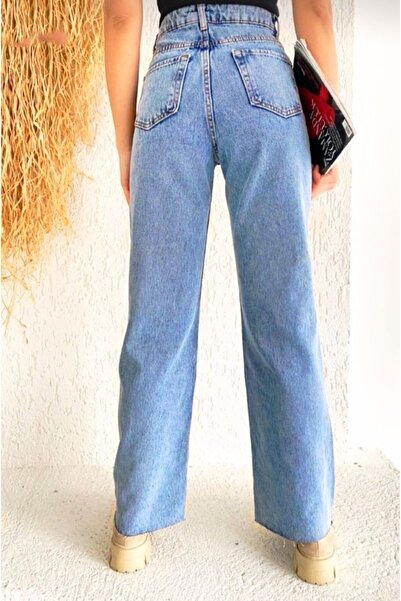 LİMABEL Pablo X 90's Синій Сніг Прання Неохайний Палаццо Широкі Джинси Power Likra Жіночі Висока Талія Зібрані