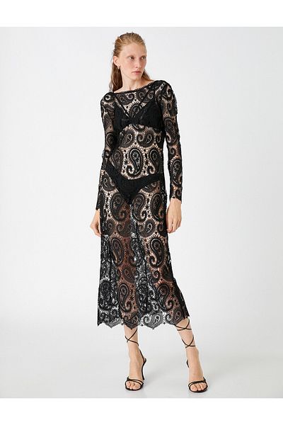 Koton Langärmliges Midikleid aus Spitze