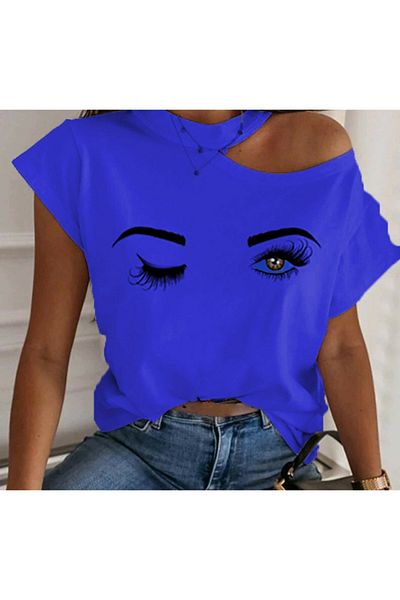 modakyra Bluză cu guler decupat cu model de ochi albastru pentru femei Legend (ALBASTRU)