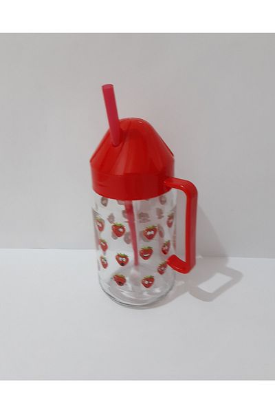 renkli çiçekler 350ml Water Fruit Juice Milk Bottle Glass Drinker with Straw for Kids