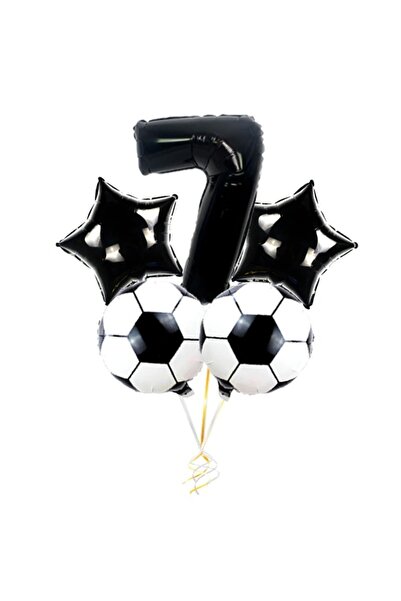 PARTİAVM Black Number Balloon Football Ball And Black Star Balloon Set