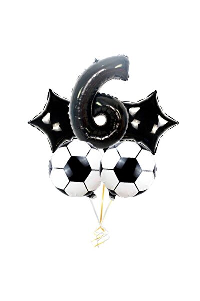 PARTİAVM Black Number Balloon Football Ball And Black Star Balloon Set