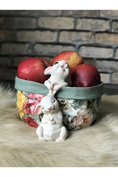 Luthien Haki Çiçekli Tavşan Saksı & Sepet & Meyve Sepeti