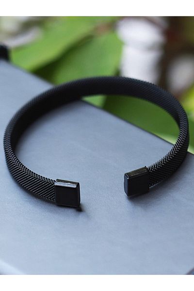 The Collection Wicker Knitted Black Steel Bracelet