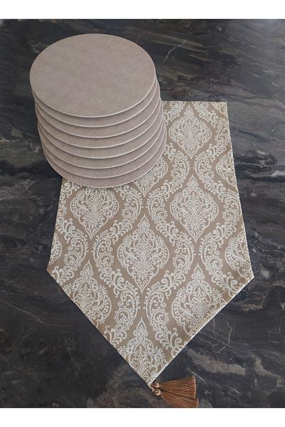 dehaberk Σετ 8 ατόμων μπεζ Damask Runner και American Service Supla