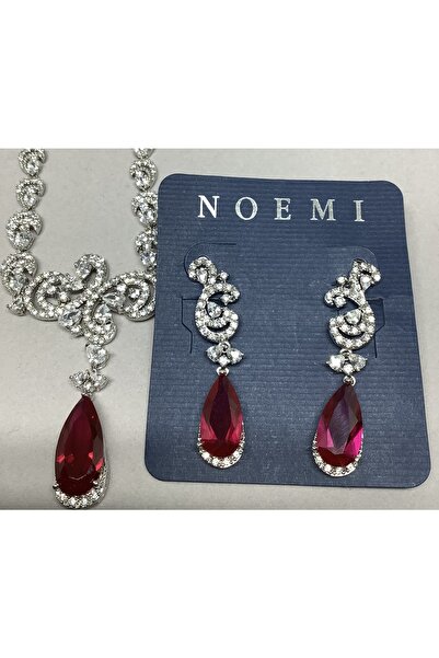 Noemi Zircon Taslı Yakut Renkli Kolye Küpe Set