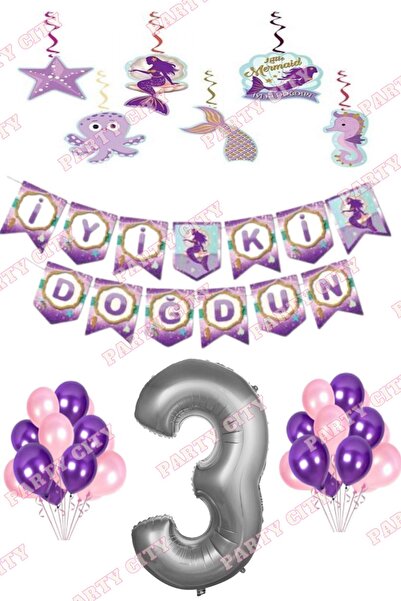 Party City Deniz Kızı Konsepti 3 Yaş Doğum Günü Süsleme Seti