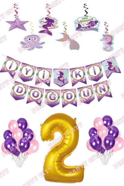 Party City Mermaid Concept 2 Year Old Birthday Decoration Set