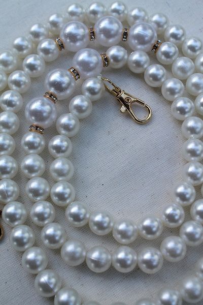 Emtory Home Διακοσμητικός ιμάντας τσάντας 105 εκ. Cream Pearl Stone με λεπτομέρειες