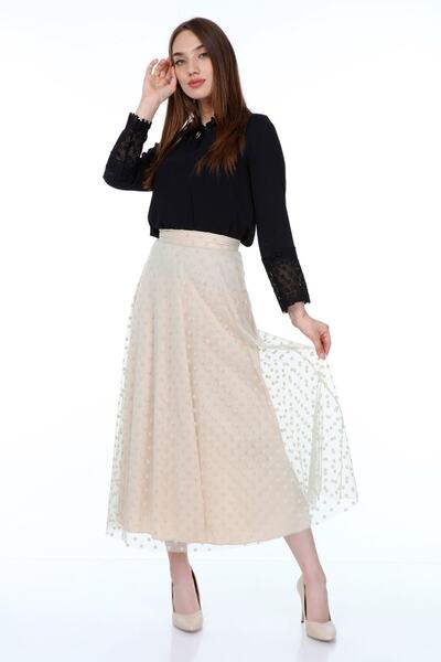 Asees Flexible Glitter Flock Printed Tulle A-line Skirt