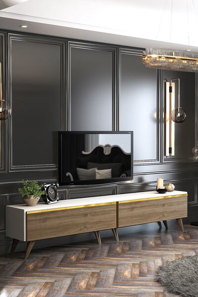 Givayo Mobilya Arges Tv Ünitesi Beyaz Ceviz 200 Cm